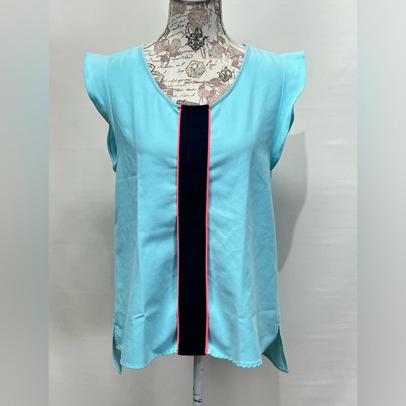 SUGARLIPS‎ Aqua and navy flutter sleeve top size M - Picture 1 of 12